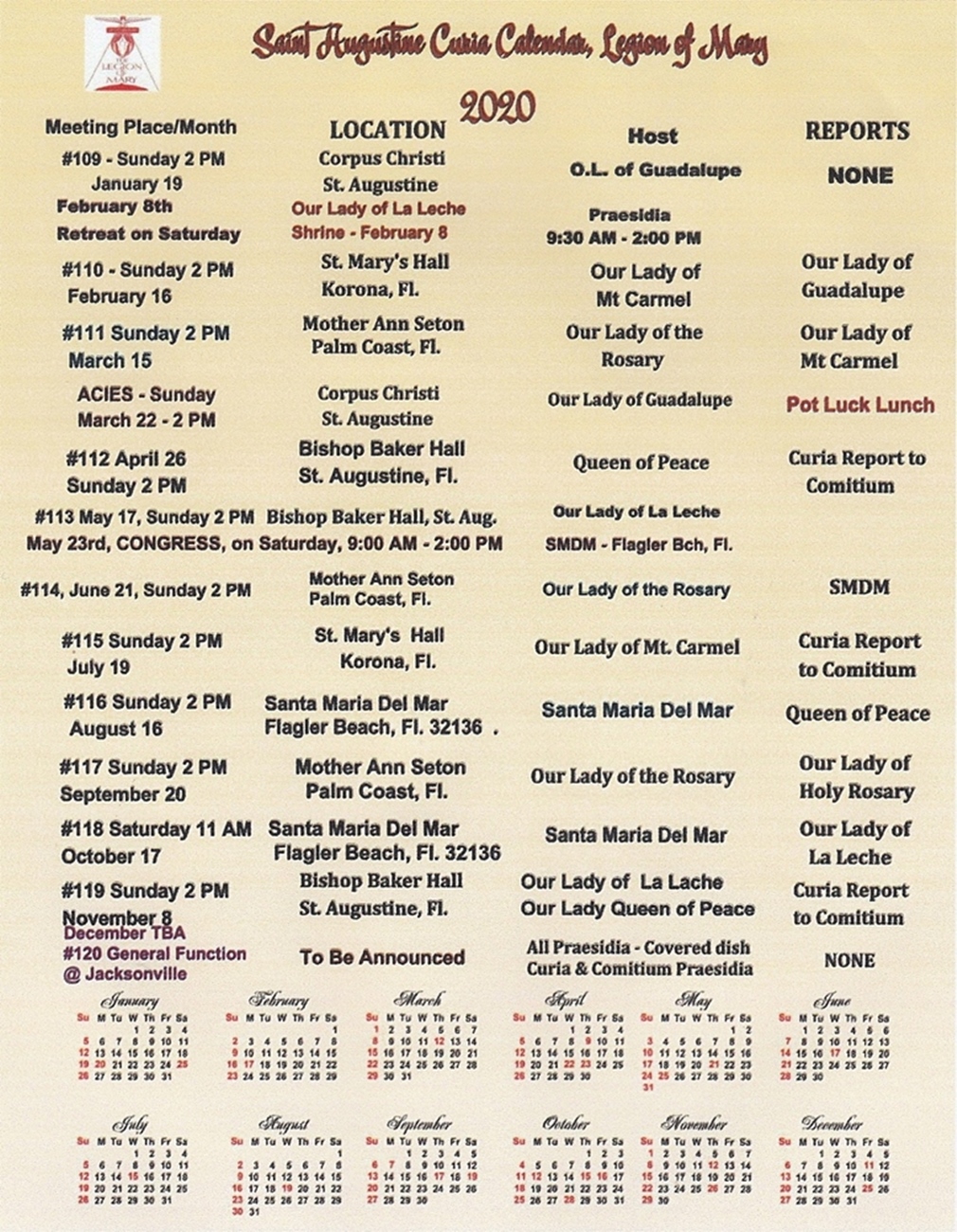 St Augustine Curia Calendar